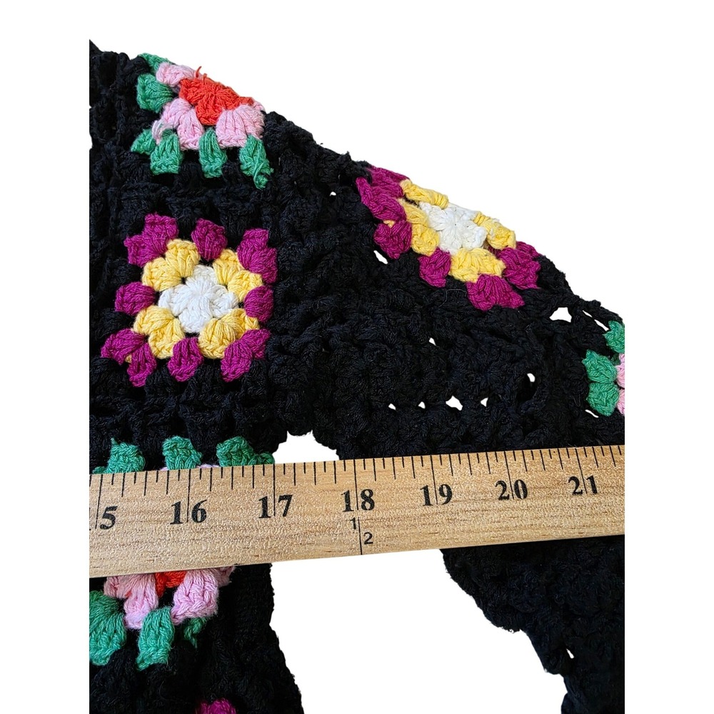 Wild Fable Black Crochet Granny Square Cropped Cardigan Sweater Small Boho - Picture 7 of 9